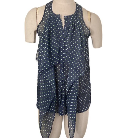 Vera Wang Princess Sheer Sleeveless Polka Dot Button-Up Top Sz S Blue 12A - Picture 2 of 10
